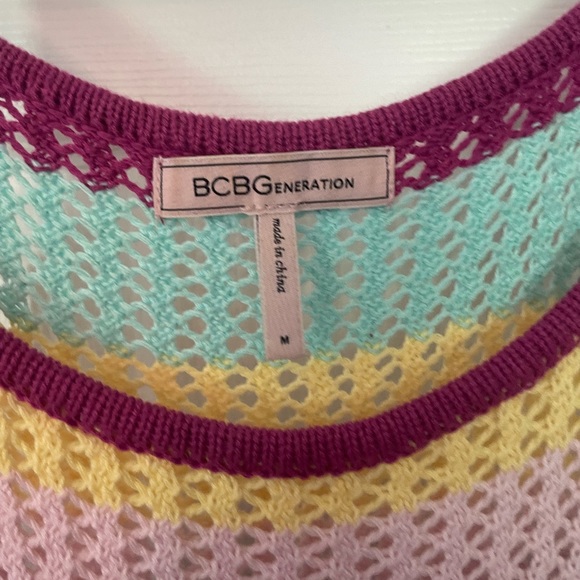 BCBG Pink Multi High Neck Halter Stripe Knit Sweater Tank - Picture 12 of 13